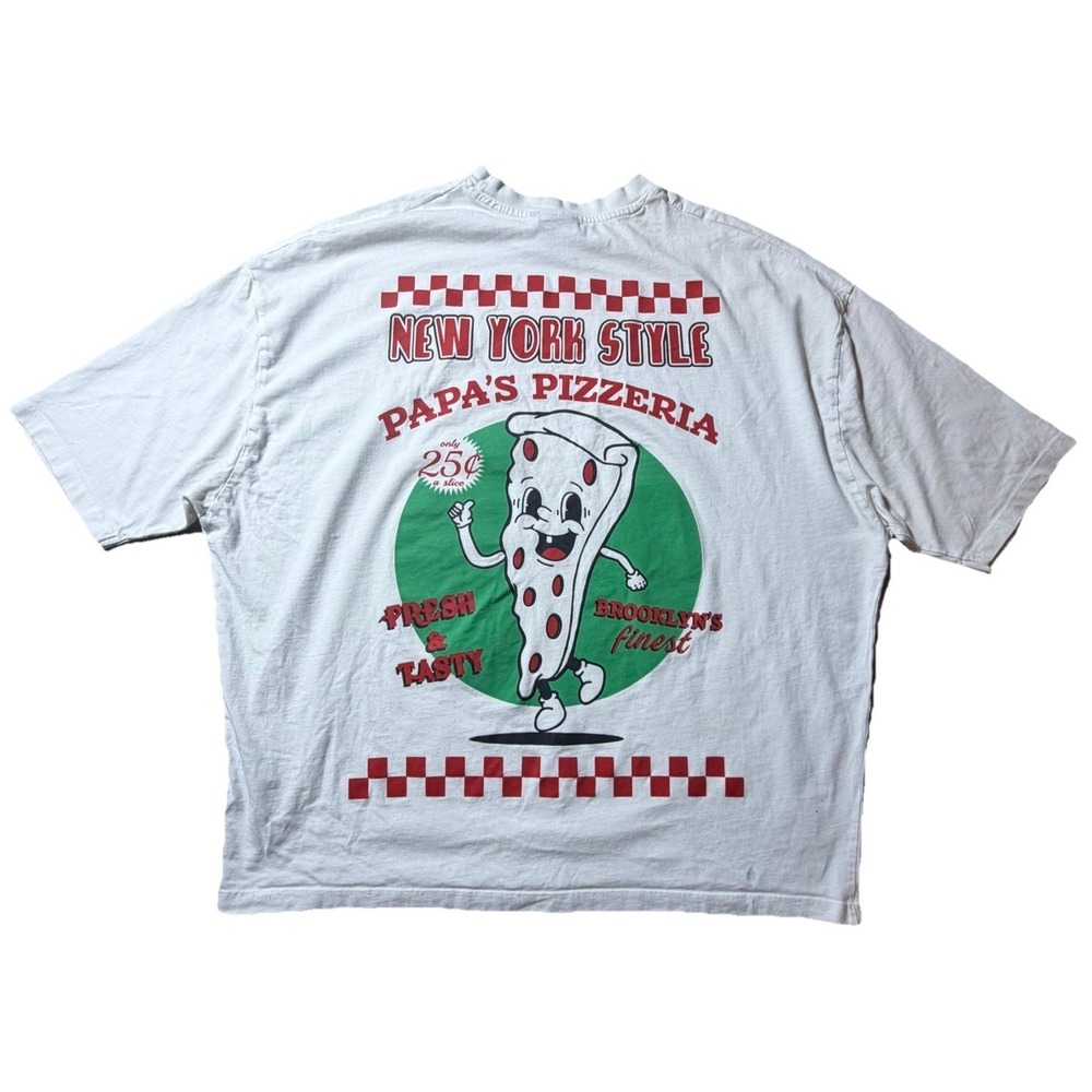 ASOS Design Papa's Pizzeria Graphic T Shirt White New York Style Men's L